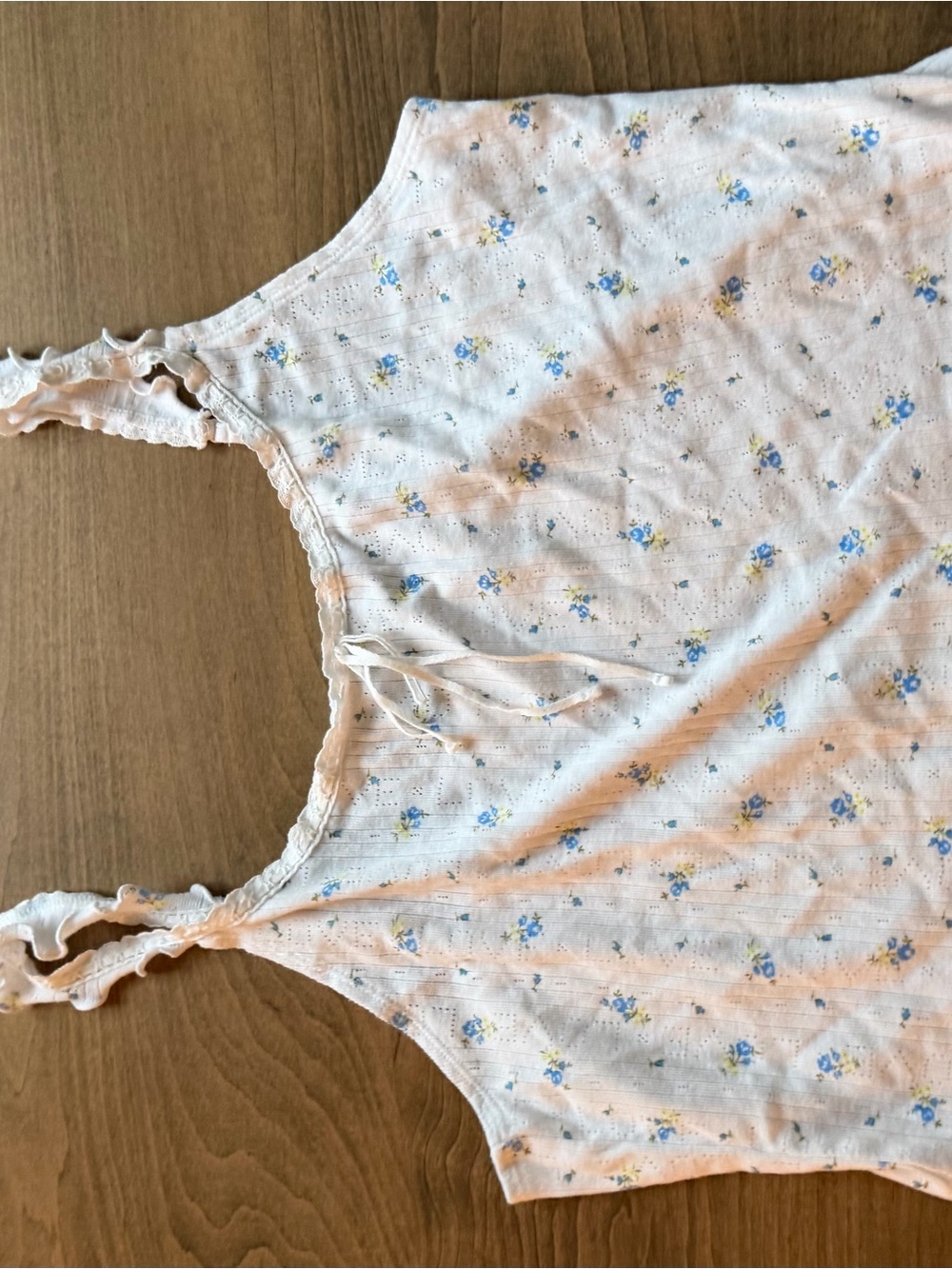 Aerie XL Cream Floral Eyelet Camisole with Blue Accent
